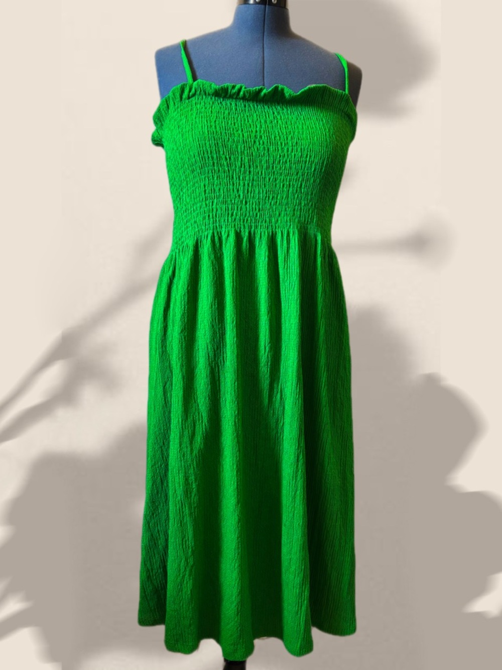 H&M Green Smocked Strap Midi Dress